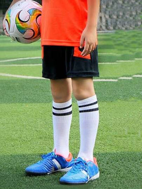 جوارب رياضية للأطفال من عمر 2-12 سنة، جوارب طويلة قابلة للتنفس للأطفال الرضع، جوارب كرة قدم مخططة للأولاد، مناسبة للأولاد والبنات للرياضة والاستخدام اليومي