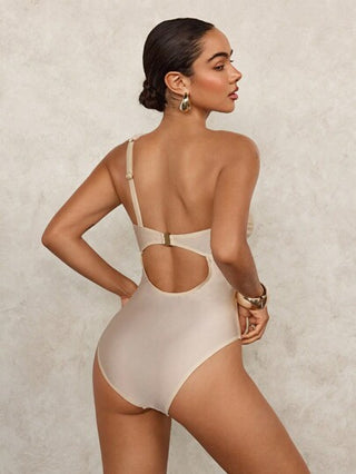 مايوه حريمي قطعة واحدة Swim Glamine قطعة واحدة من ملابس السباحة البيضاوي الأحادية اللون والمجوفة غير المتماثلة, لفصل الصيف والعطلات الشاطئية