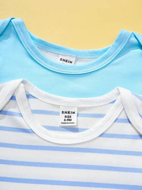 SHEIN قطعتين من الزي الكامل المطبوع برسومات البط الجميلة، متعدد الألوان، للأولاد والبنات الرضع الجدد، مناسب للارتداء اليومي، الأنشطة الخارجية، البيت اليومي، تصوير عيد الميلاد، الربيع والصيف