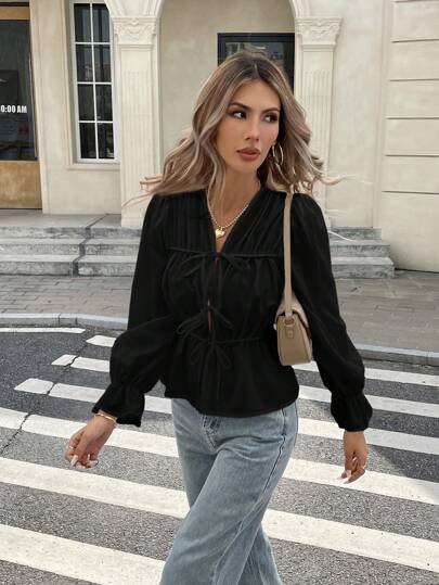 Serisse قميص كاجوال للنساء، بأكمام طويلة، تصميم سحاب أمامي من الدانتيل، مناسب للاستخدام اليومي