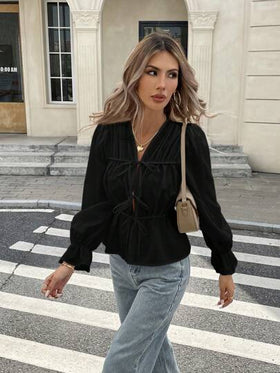 Serisse قميص كاجوال للنساء، بأكمام طويلة، تصميم سحاب أمامي من الدانتيل، مناسب للاستخدام اليومي