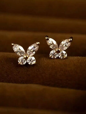 زوج من أقراط الأذن إبزيم فراشة فضة إسترليني عيار 925 مرصعة بالزركون السداسي، إكسسوارات مجوهرات للنساء، تستخدم في الحياة اليومية والدراسة والتنقل، هدية لزميلات الصف والأخوات وعيد ميلاد البنات