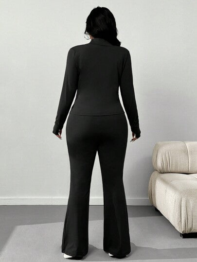 EZwear مجموعة قطعتين من جاكيت اليوجا الخفيف والفضفاض وبنطال واسع للمقاسات الكبيرة