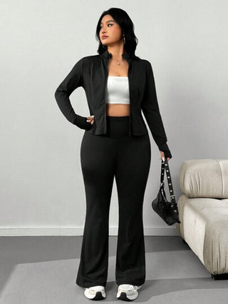 EZwear مجموعة قطعتين من جاكيت اليوجا الخفيف والفضفاض وبنطال واسع للمقاسات الكبيرة