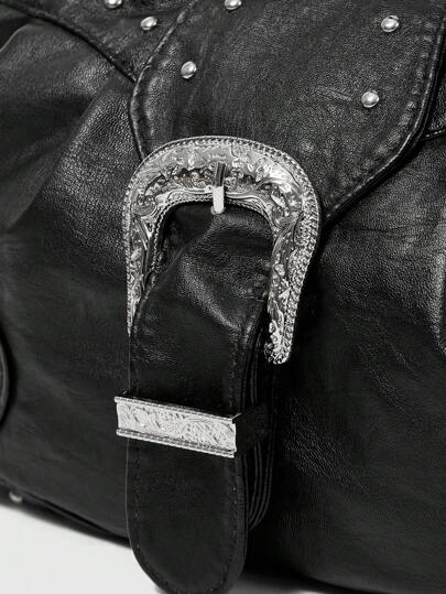 ROMWE Grunge Punk حقيبة يد من الجلد الصناعي PU مزخرفة بالقبعات، عصرية للتنقل
