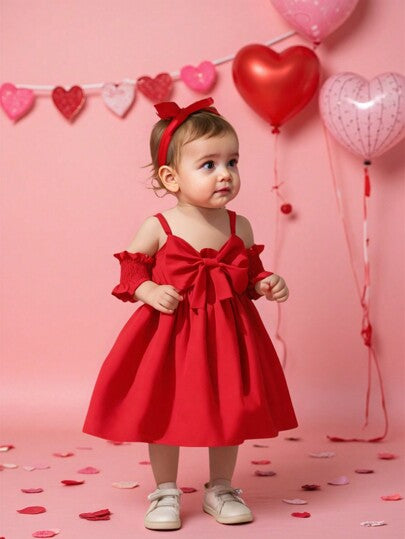 فساتين بيبي Glamorique Kids فستان ملابس الأطفال الرّضّع في عيد الحب للبنات، تصميم راقي بفيونكة، حلو ولطيف، جو عيدي قوي