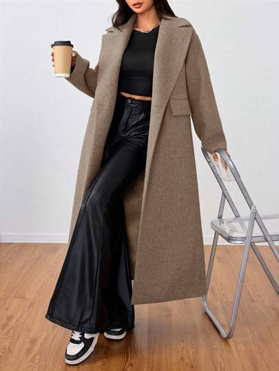 SHEIN Unity معطف صوفي طويل كاجوال مع طوق