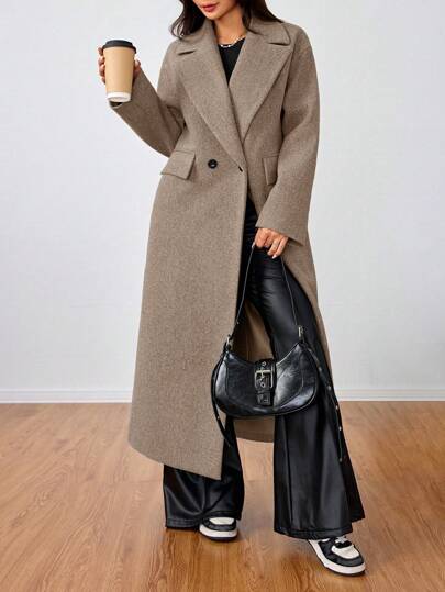 SHEIN Unity معطف صوفي طويل كاجوال مع طوق