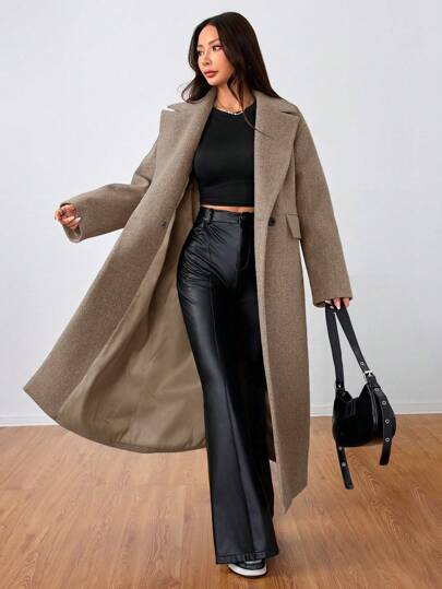 SHEIN Unity معطف صوفي طويل كاجوال مع طوق