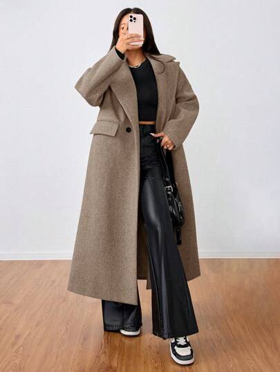 SHEIN Unity معطف صوفي طويل كاجوال مع طوق