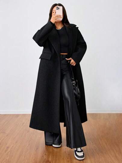 SHEIN Unity معطف كاجوال طويل مع طية الياقة