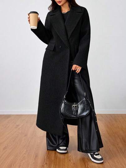 SHEIN Unity معطف كاجوال طويل مع طية الياقة