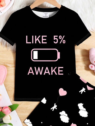 بيجاما طقم بيجامة للفتيات المراهقات في عيد الحب، تي شيرت بأكمام قصيرة وشورت، بطبعات قلب وسحابة، تصميم بسيط وأنيق، مناسب للربيع والصيف