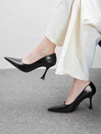 CUCCOO BIZCHIC أحذية نسائية سوداء بكعب عالي مريحة للارتداء اليومي بأسلوب بسيط