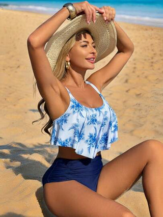 طقم تانكيني حريمي Swim Lushoire ملابس سباحة كاجوال "تانكيني" للنساء، بطباعة نباتات استوائية، للعطلات الشاطئية الصيفية