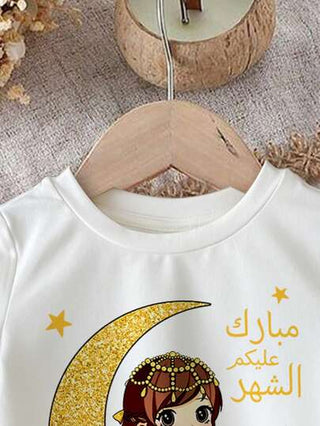 مجموعة بنطال وقميص قصير الأكمام بياقة طاقم للبنات صالحة للربيع/الصيف، بتصميم فتاة كرتونية لطيفة، وردة بوردو، نمط سماوي، تصميم بسيط