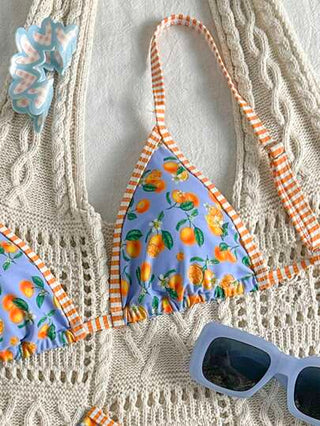 Swim Mod بيكيني بقطعتين بسيطة مع حمالة إسباجيتي بطبعات عشوائية، مناسب للصيف للنساء