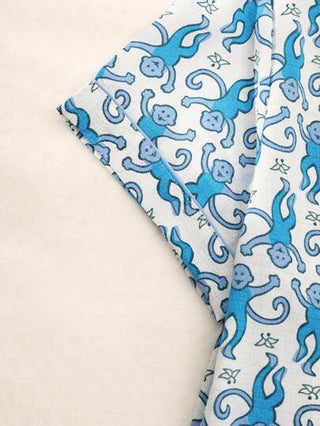 مجموعة بيجاما نسائية مكونة من ملابس علوية كم قصير أزرار V-neck وبنطلون طباعة قرد، مناسبة للصيف وللاستخدام المنزلي، مجموعة من قطعتين