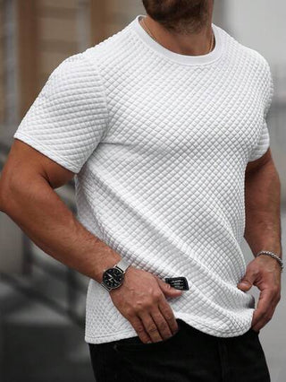 Manfinity Homme تي شيرت رجالي كاجوال سهل الاستخدام بتصميم ملون أحادي اللون بأكمام قصيرة قطن ألقميص الرجالي ملابس الرجال مجموعة متناسقة من القمصان الرجالية