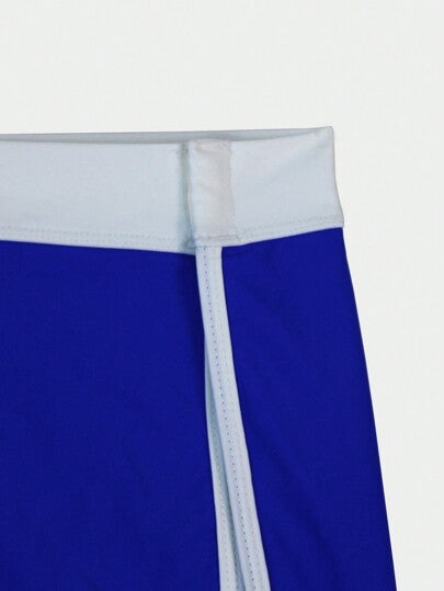 Manfinity Swimmode قصيران سباحة للرجال بتريم متباين للعطلات والشاطئ