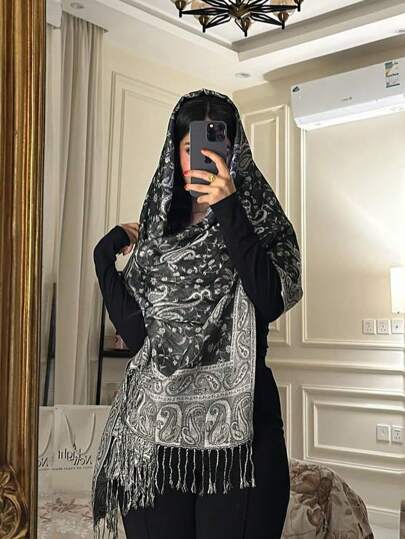 قطعة واحدة وشاح نسائي دافئ بطبعة البيزلي، وشاح مطبوع، حجاب وشال بيزلي كلاسيكي للعباءة والفستان