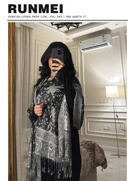 قطعة واحدة وشاح نسائي دافئ بطبعة البيزلي، وشاح مطبوع، حجاب وشال بيزلي كلاسيكي للعباءة والفستان