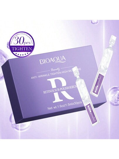 BIOAQUA مجموعة 30 قطعة من جوهر حمض الهيالورونيك/ فيتامين سي/ ريتينول، جوهر مرطب وللعناية بالتجاعيد، جوهر ترطيب وتقليل المسام للبشرة الجافة والخشنة والمتجعدة، العناية اليومية المرطبة والمضيئة للبشرة