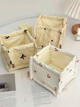 قطعة واحدة سلة تخزين مستحضرات التجميل من المخمل بنقشة فراشة وكرز وردية، سلة تخزين للفوضى على المكتب، سلة نزهة محمولة، لتنظيم فرش التجميل ومنتجات العناية بالبشرة، ديكور المكتب، رف منظم للمكياج، هدية عيد الحب، تخزين حمام، تخزين العناية بالبشرة، للمنزل، ا...