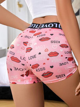 Eraneu سروال قصير للنساء بخصر عالي وطباعة كامو، متناقض اللون مع شريط حرفي وخياطة