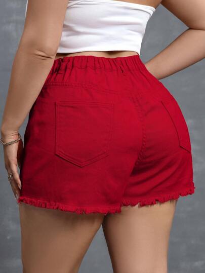 SHEIN Essnce شورت جينز للمقاسات الكبيرة، كاجوال وعصري للارتداء اليومي