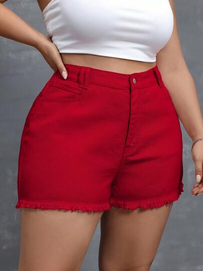 SHEIN Essnce شورت جينز للمقاسات الكبيرة، كاجوال وعصري للارتداء اليومي
