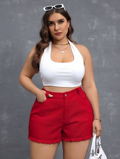SHEIN Essnce شورت جينز للمقاسات الكبيرة، كاجوال وعصري للارتداء اليومي