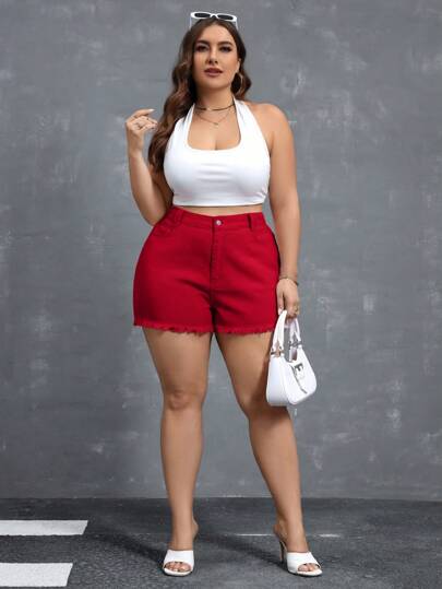 SHEIN Essnce شورت جينز للمقاسات الكبيرة، كاجوال وعصري للارتداء اليومي