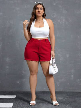 SHEIN Essnce شورت جينز للمقاسات الكبيرة، كاجوال وعصري للارتداء اليومي