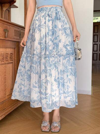 DAZY تنورة نسائية بخطوط زهور بسيطة على شكل حرف A، كاجوال وعصرية للارتداء اليومي في الصيف والعطلات النسائية في عيد الفصح