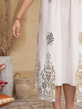 رمضان طقم فتاة يتكون من معطف طويل مطبوع بطباعة ريترو من الفويل متناسق مع فستان بحمالات رفيعة