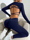 SHEIN Sport Studio طقم رياضي بدون ظهر أكمام طويلة وبنطلون لون أحادي سلس