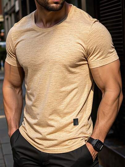 Manfinity Homme تي شيرت تي -شيرت بأكمام قصيرة وألوان سادة بسيطة للرجال للاستخدام اليومي والكاجوال، ملابس رجالية، تي شيرتات للرجال