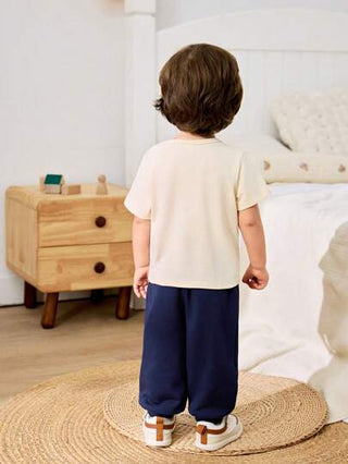 Cozy Pixies مجموعتان من الطفل الذكر, قمصان برقبة مستديرة قصيرة الأكمام ذات طبعات كرتونية دب ومرنة الخصر سروال