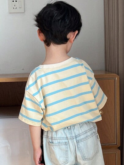 Dazy Kids تي شيرت أكمام قصيرة مخطط مع طباعة كرتونية 
