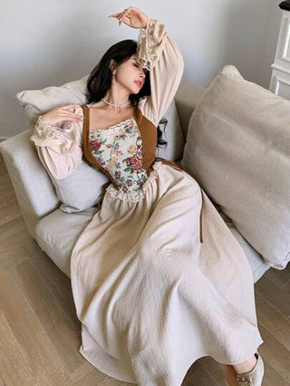 Feyla فستان طويل أنيق من التطريز الزهري والقطعات