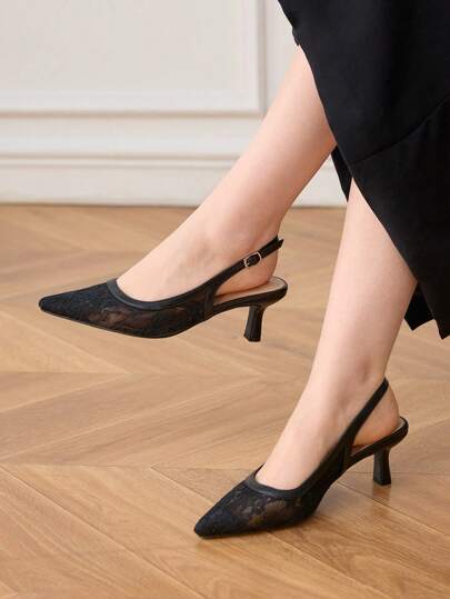CUCCOO HITCHD أحذية نسائية رسمية أنيقة ومصقولة ذات كعب عالٍ وطرف مدبب منقوشة بنقشة زهرية دانتيل، مناسبة للزفاف والمناسبات والحفلات، مصنوعة من خامة شبكية ناعمة