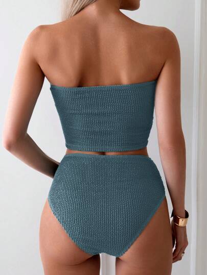 Swim Basics بيكيني مجموعة ملابس سباحة نسائية بنقشة لونية صلبة للعطلات والشاطئ الصيفي