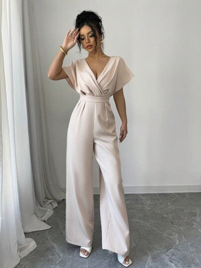 Rafferiza جمبسوت قصيرة الأكمام ذات لون واحد غير رسمية بخصر مشدود للنساء