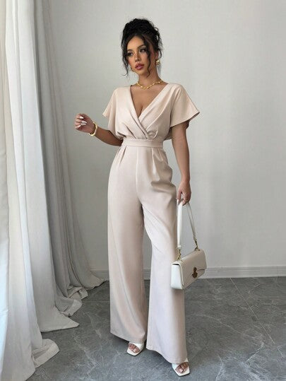 Rafferiza جمبسوت قصيرة الأكمام ذات لون واحد غير رسمية بخصر مشدود للنساء