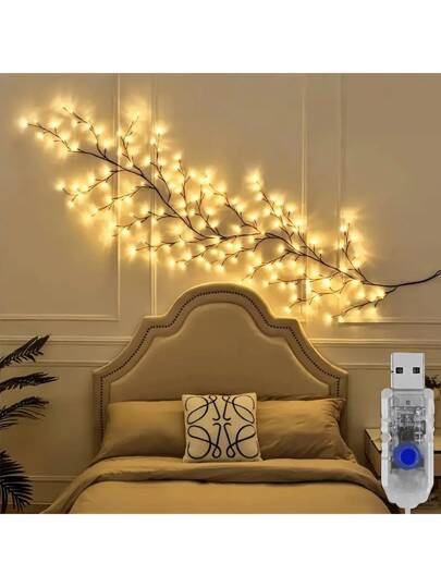 1 قطعة إضاءة عنب صناعية طاقتها من منفذ USB تعمل ب- 96 مصباح LED بطول 1.85م/6قدم، قابلة للثني، 8 وضعيات إضاءة، مناسبة لديكور المنزل/غرفة/الجدار/الفناء/حفلة العطلات/غرفة الألعاب/المكتب