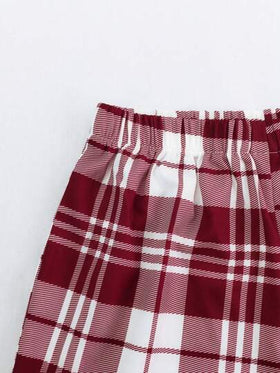 مجموعة من تي شيرت بأكمام قصيرة وشورت مطبوعة بالمربعات للرجال، ملابس منزلية عادية، قطعتين