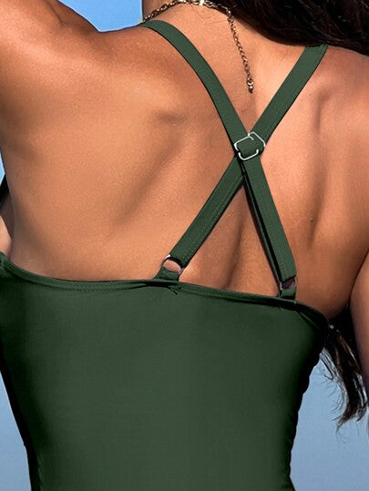 Swim Lushoire مجموعة ملابس شاطئية للسيدات 2 قطعة: ملابس علوية بتجاعيد أمامية واستخدام مريح وشورت سباحة بخصر عالي شكل تانكيني، للعطلات الصيفية