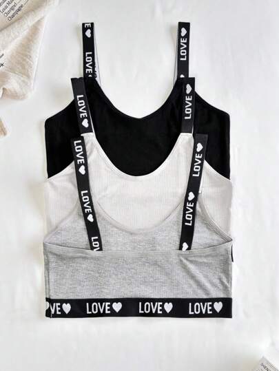 Shein Underwear&Sleepwear Basics طقم 3 قطع من البرا النسائي بطباعة الحرف بتصميم بسيط
