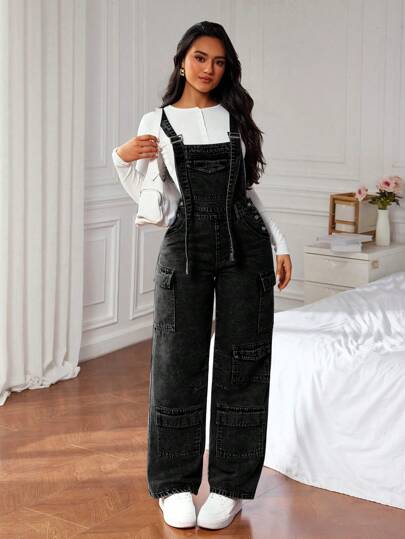 SHEIN ICON بِذْلَة وأوفركول جينز نسائية ، أزياء بسيطة كاجوال للارتداء اليومي